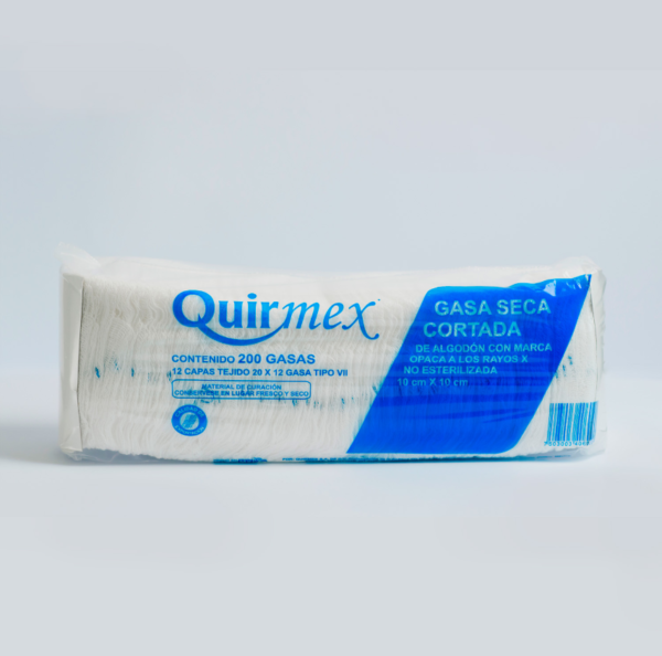 GASA SECA CORTADA DE ALGODÓN CON TRAMPA OPACA A LOS RAYOS X QUIRMEX 10 CM x 10 CM